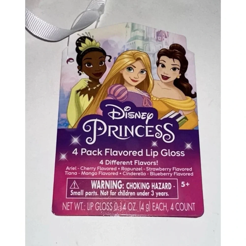 Disney Princess Flavored Lip Gloss Set 4 Pack Ariel Rapunzel Cinderella Tiana
